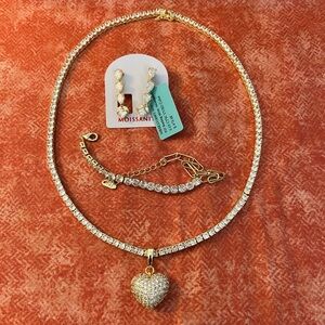 Dazzling Moissanite Tennis Choker w/ Heart Pendant, Earrings and Bracelet